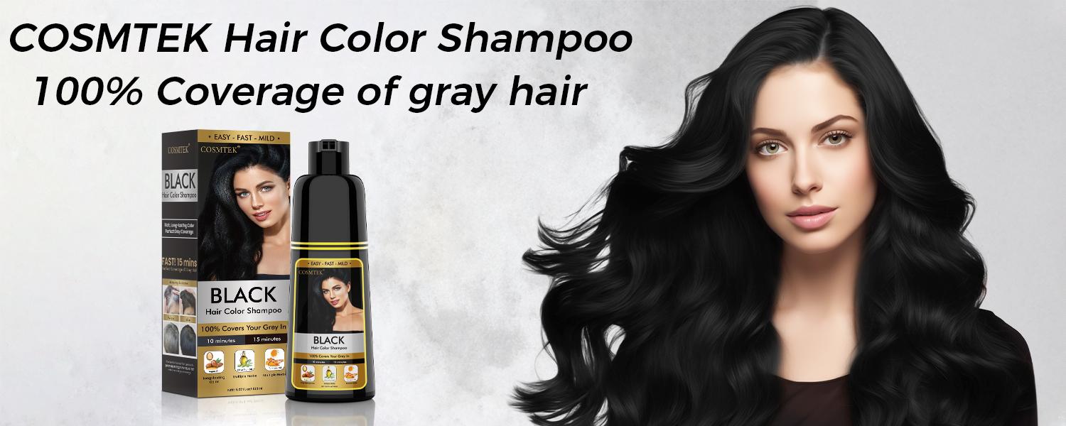 COSMTEK 3 in 1 Hair Dye Shampoo, Grey Hair Coverage, Contains Ginseng Extract, Herbal Ingredients Natural Shampoo Hair Dye, black hairdye, Salon