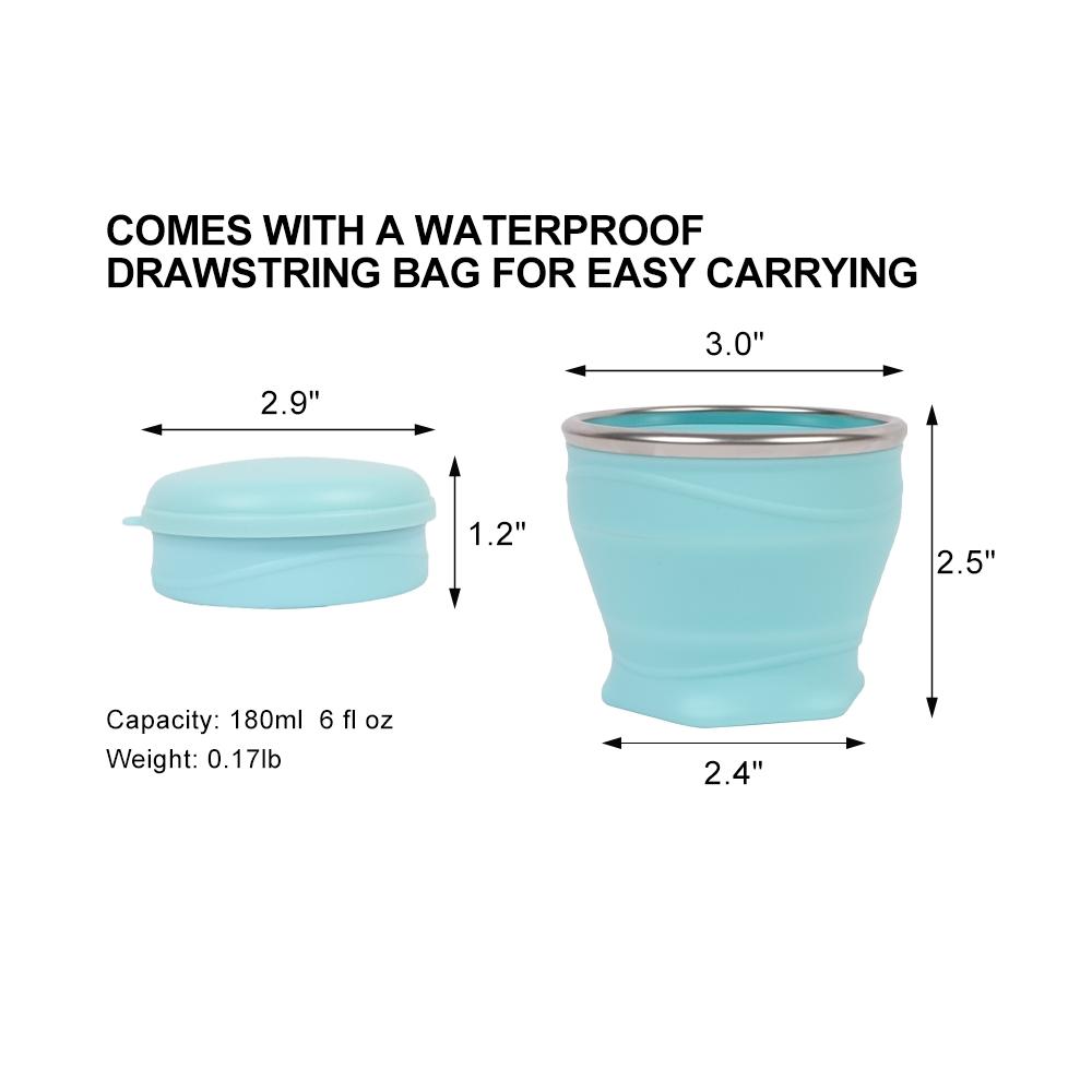 180 milliliters foldable water bottle, silicone foldable travel cup - Silicone foldable camping cup with lid - Easy to store, convenient to carry, suitable for travel and camping use