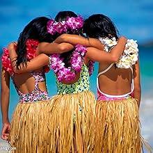 Hawaiian Luau Flower Leis Jumbo Necklaces Bracelets Headband Anklets Set 6-7 Pack