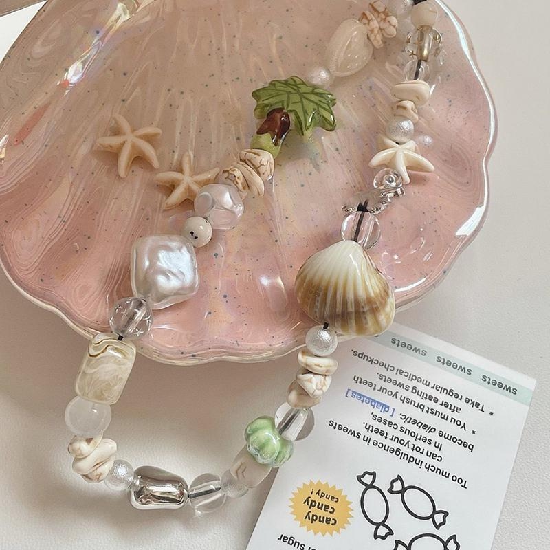 Creative Seashells Beaded Phone Chain Anti-loss Phone Strap Charm Cute Pendant Lanyard For Girl Cell Phone Wrist Strap