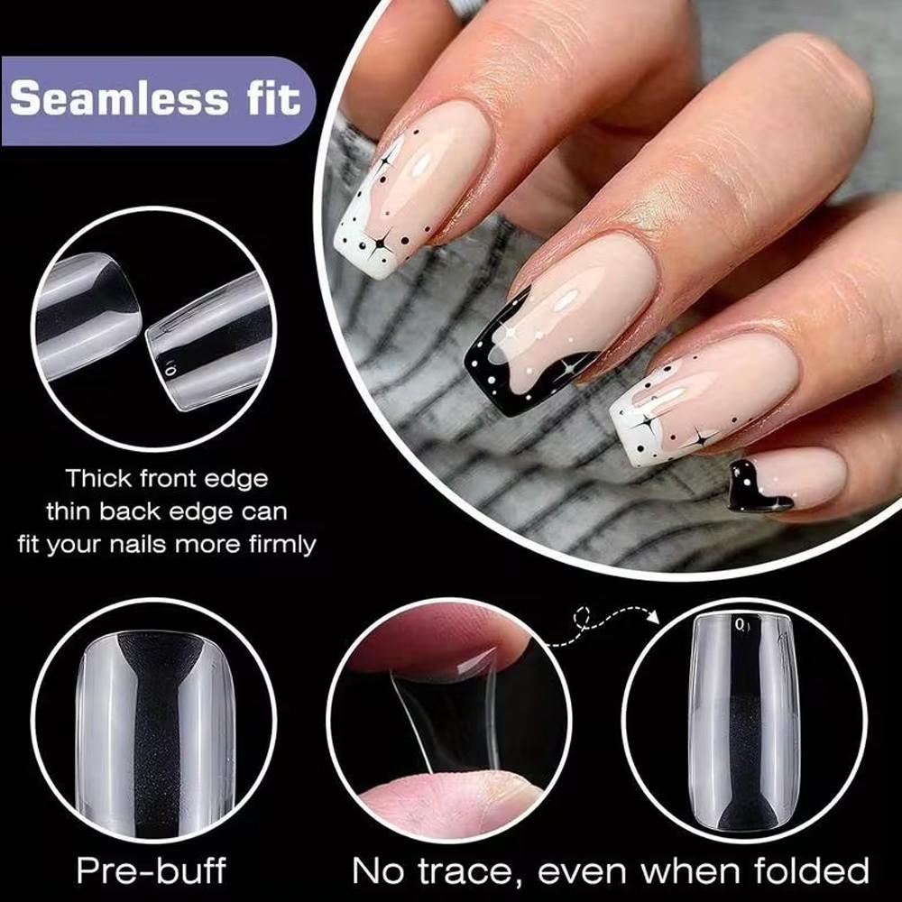 600pcs Medium Square Gel X Nail Tips - Matte Black Pure Color, Middle Length Full Cover False Nails, Easy to Apply Flexible Acrylic Fingernails for Nail Extension and Press-On Art