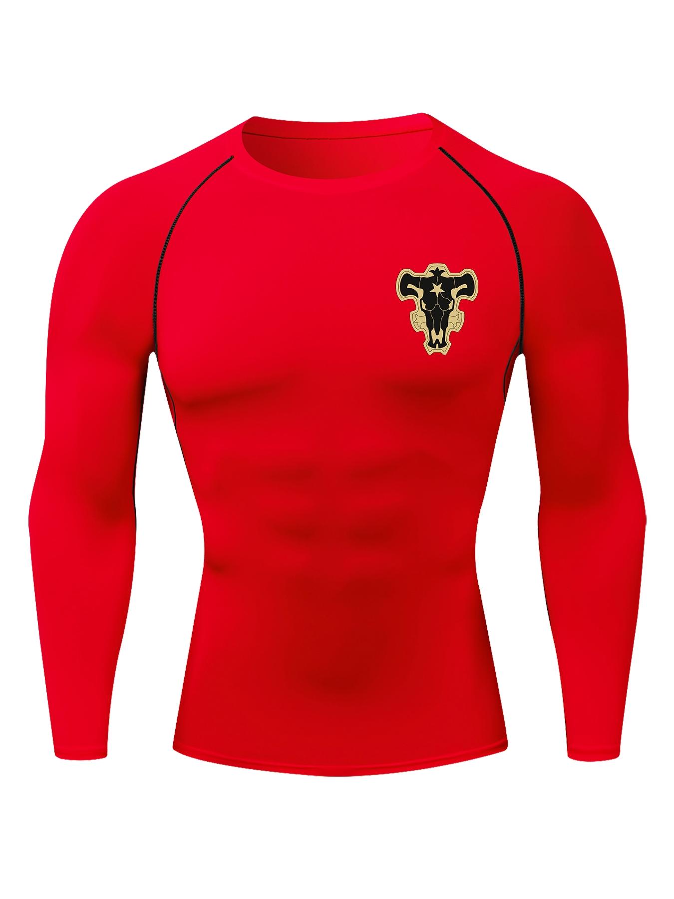 Men's Regular Fit Bullhead Print Raglan Sleeve Tee, Casual Sporty Round Neck Long Sleeve T-shirt for Spring & Fall, Men's Top for Daily Wear Athletic Sports Clothing