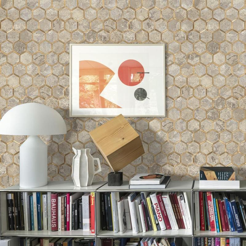 STICKGOO 10Pcs Water Proof Hexagon Peel and Stick Backsplash, Wall Decor Decorations Supplies Stick on Backsplash for Kitchen/Bathroom - White Marble