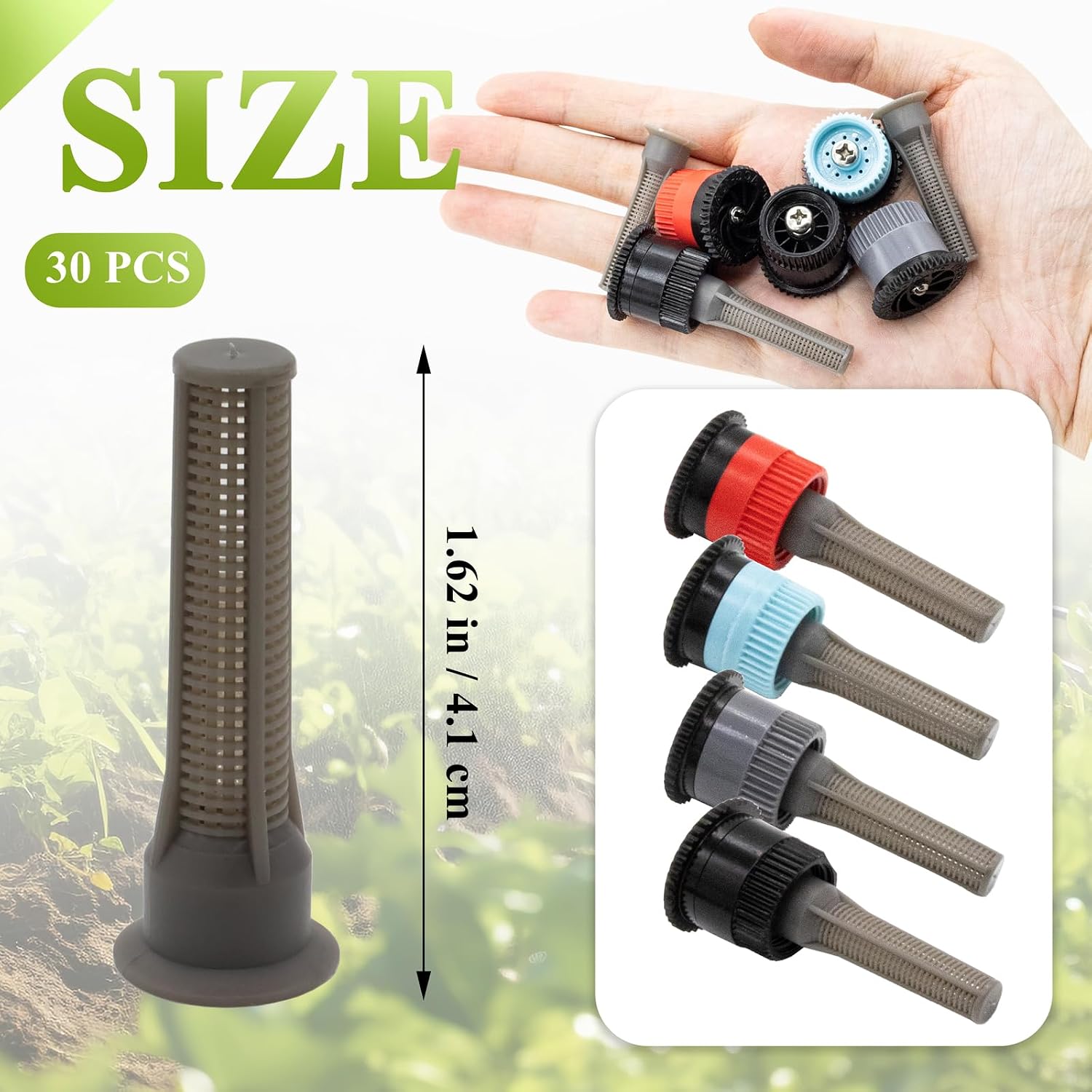 30 Pack  Sprinkler Nozzle Filters Variable Arc Nozzle  Pop Up Sprinkler Heads  Irrigation Filter Compatible with Hunter, RainBird Sprinklers   (Brown)