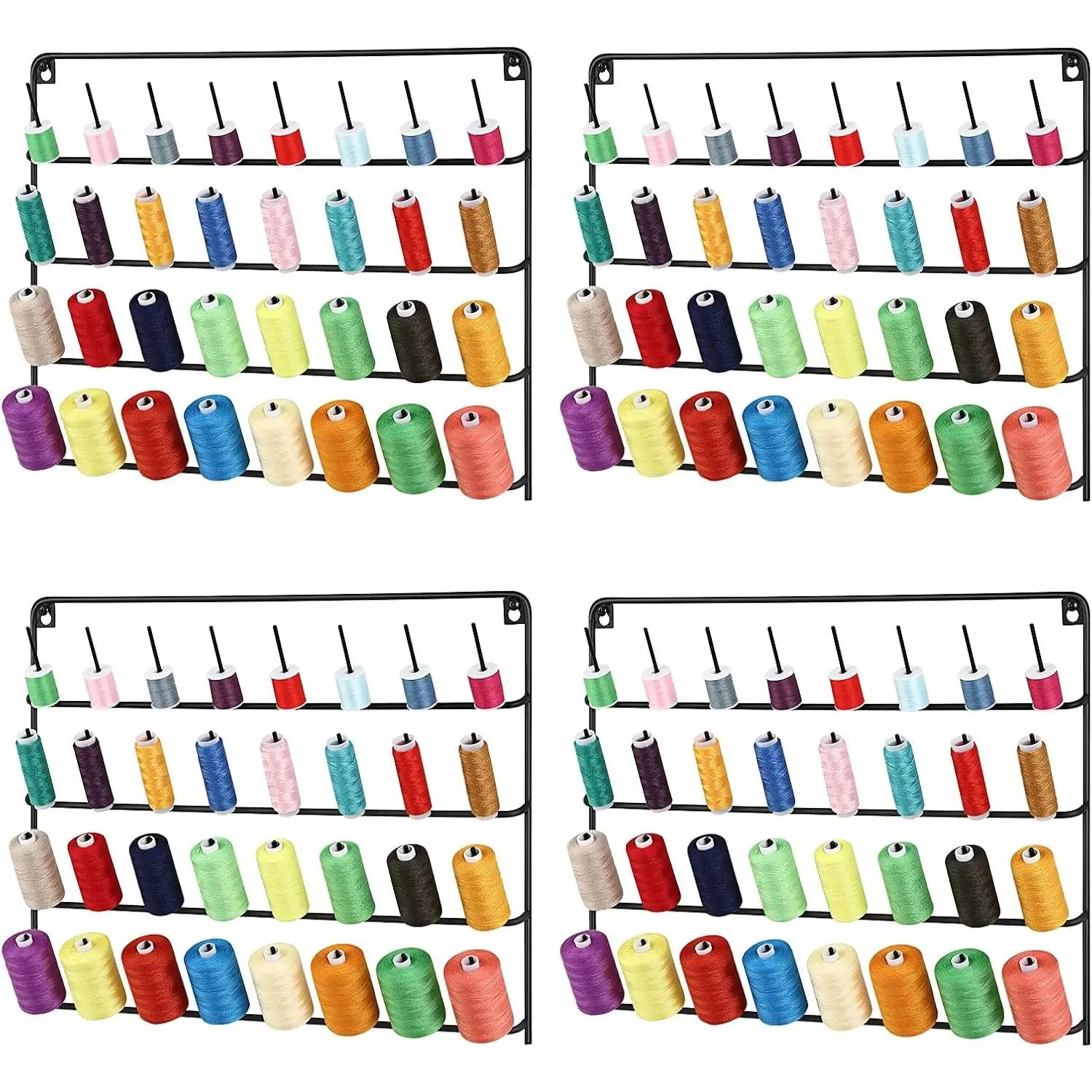 4 Pack Sewing & Embroidery Thread Rack Wall-Mounted Thread Holder Metal Sewing Organizer with Hanging Tools, Large Thread Organizer, 32-Spool