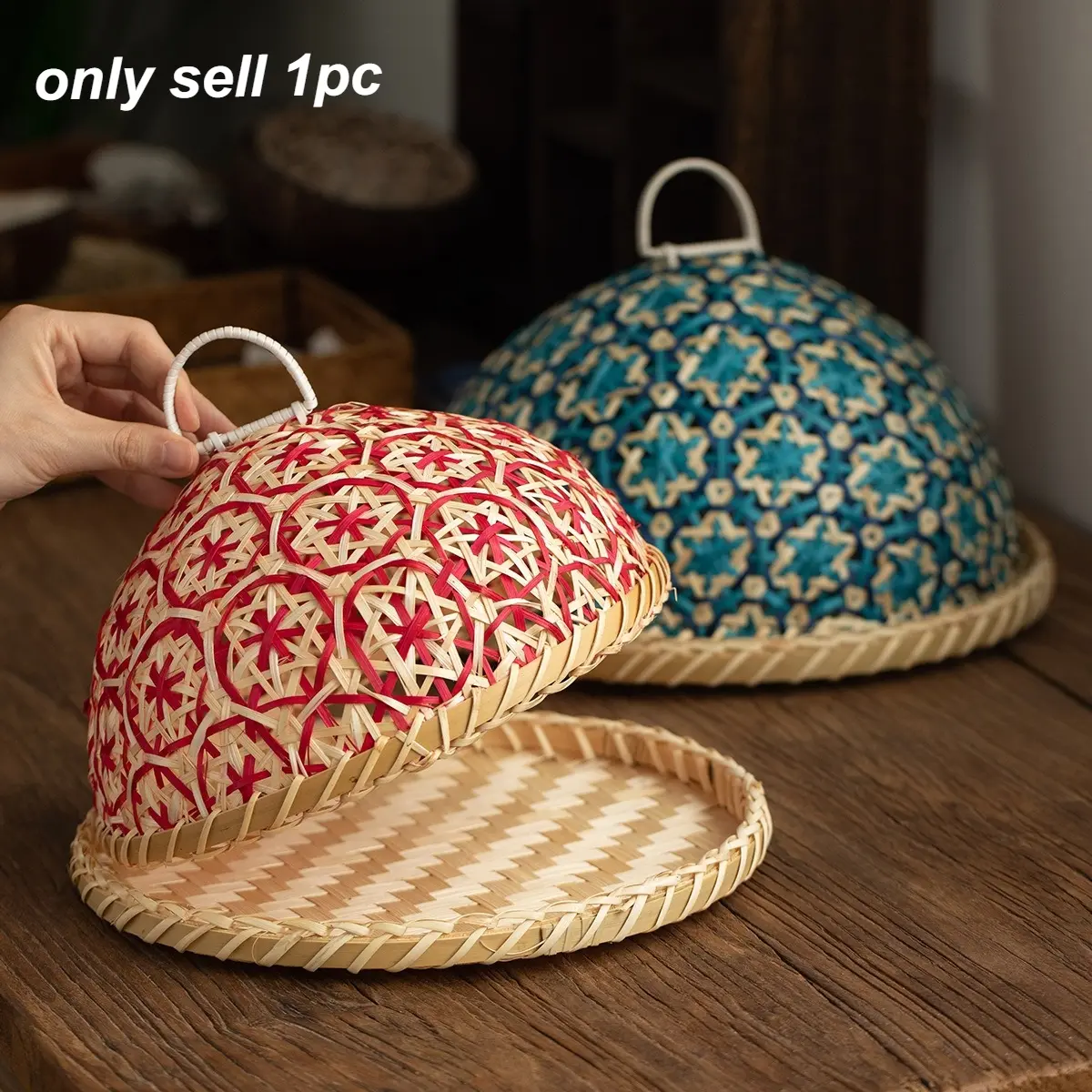 Hand-made rattan fruit bowl bread basket with cover insect-proof table cover fruit leftovers umbrella Baskets with Lids
