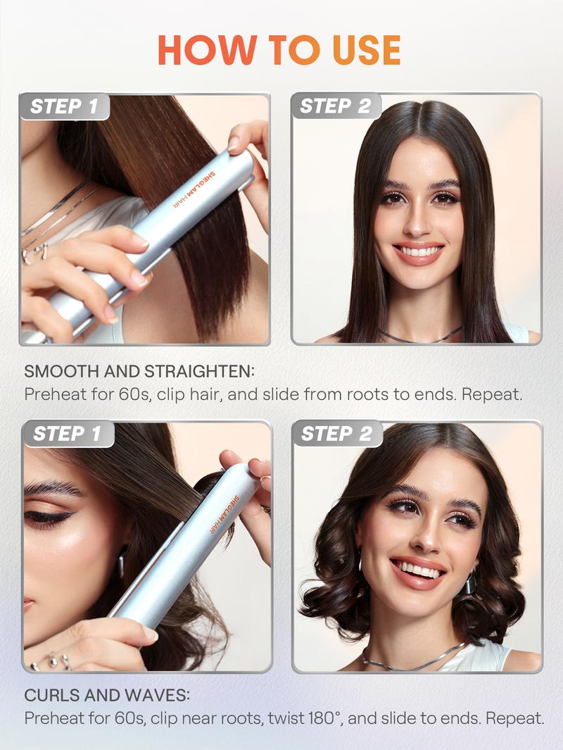 【BOGO SALE】SHEGLAM Mini Flat Iron Hair Straightener and Curling Iron 2 in 1, Anti-Tangle, 360° Swivel Cord, 60s Fast Heating & 2 Temp Levels for Travel