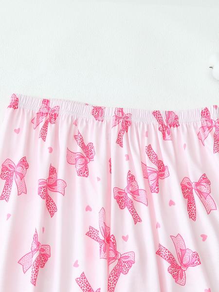 Women's Leopard Print Fitted Pajama Set with Bow Tie, Short Sleeve Shirt and Long Pants for All Seasons, Comfortable Casual Sleepwear