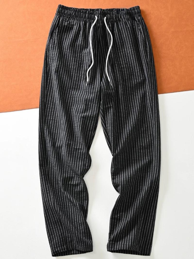 Men's Casual Sportswear Woven Striped Straight Leg Pants, Comfortable and Stylish, Perfect for Daily Wear and Sports Activities