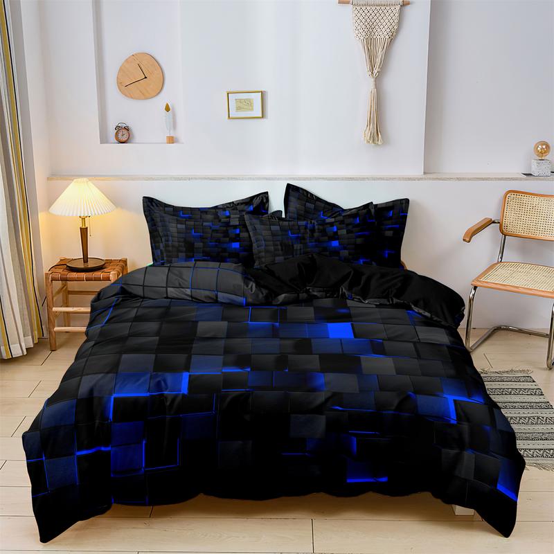 [Back To School] 3pcs Twin Size Modern Geometric Blue Grid Print Duvet Cover Bedding Set, Soft Comfortable For Bedroom, Guest Room (1*Duvet Cover + 2*Pillowcase, Without Core)