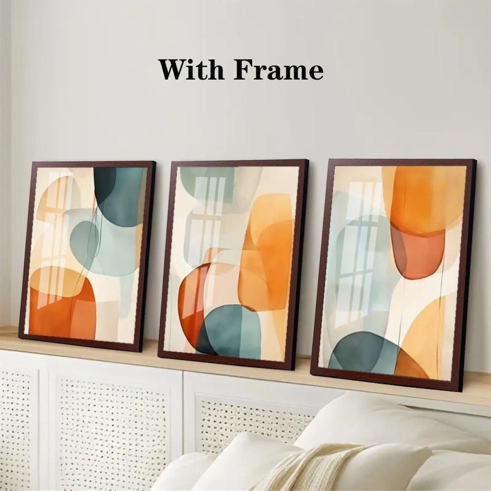 3 Pieces Optional Wooden Frame Colorful Abstract Simple Canvas Painting Wall Poster Bohemian Modern Wall Decor Spring Decor Interior Office Home Room Decor Color Accurate Reproduction Hanging Painting Study Office Wall Painting