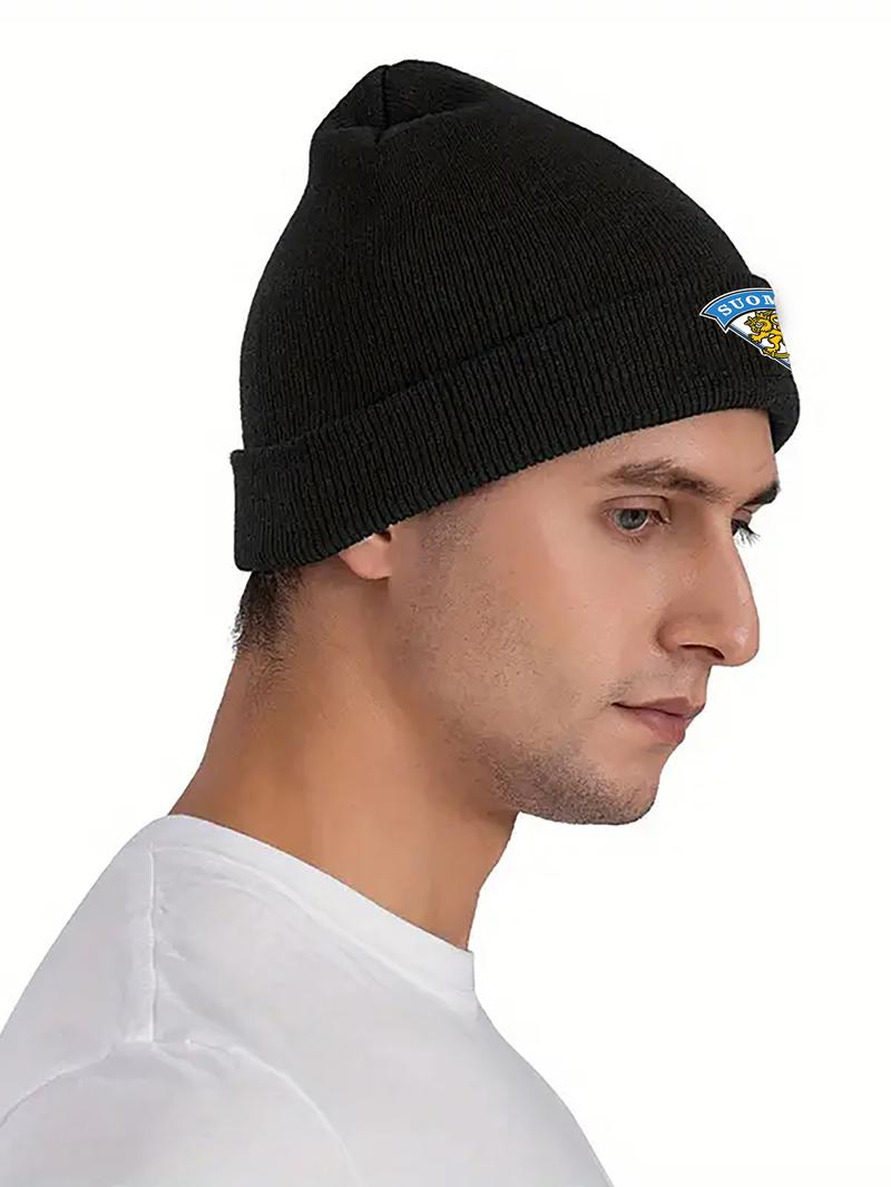 Winter Warm Knit Beanie Hat with Finnish Lion Emblem Print for Outdoor Sports Activities and Casual Wear Designed for Adults Winter Season Cold Weather Protection for Holiday Gifts Christmas and New Year Celebrations Winter Accessories