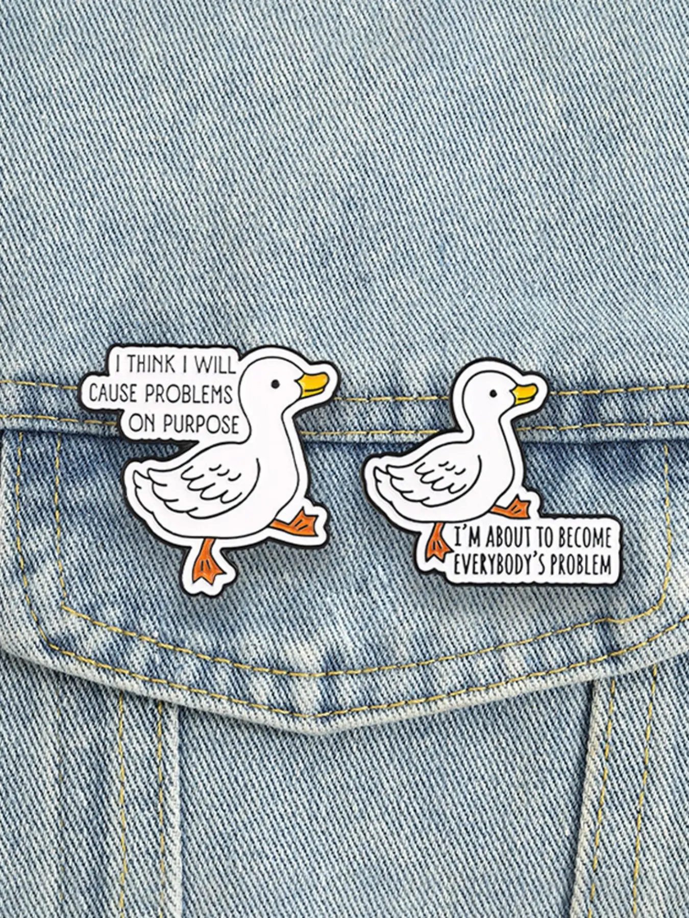2-Piece set Funny Silly Goose Enamel Badge I Think I Will Cause Problems On Purpose Pins Mischievous Goose Game Alloy Brooch Lapel Backpack Clothing Decor Badge Fashion Jewelry Accessories Gift for Friends