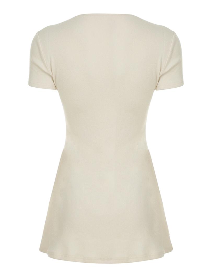 Women's Plain V Neck Button Dress, Casual Short Sleeve Dress for Summer, Fashion Women's Clothes for Daily Wear