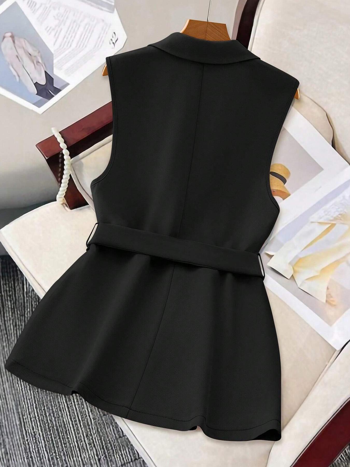 Women's Fashion Suit Vest, New Spring Autumn Casual Sleeveless Outerwear, Waist Cinching Slimming Design, Perfect for Daily Wear