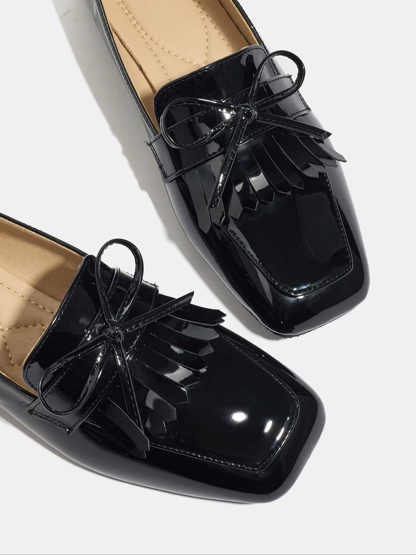Women's Retro Flat Shoes with Bowknot and Fringe Design, Square Toe Slip-On Loafers for Spring & Fall Fashion