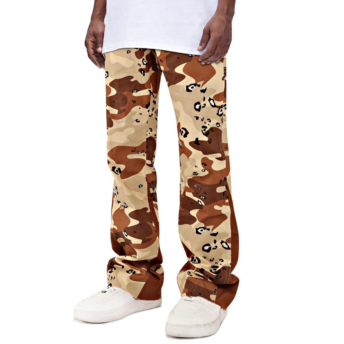 GINGTTO Men’s Camo Stacked Flared Pants Wide Leg Chino Stretch Casual Baggy Trousers Streetwear