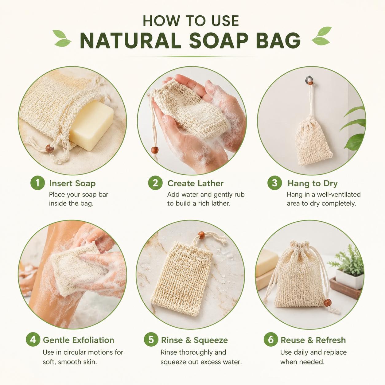 4-Pack Natural Sisal Bath Soap Bags, Plastic-Free Biodegradable Shower Scrubber Pouches - Gentle Exfoliation, Efficient Lathering Soap Cleansing, Quick Drying, Waste Reduction Set Pack, Accessories, Four Pieces