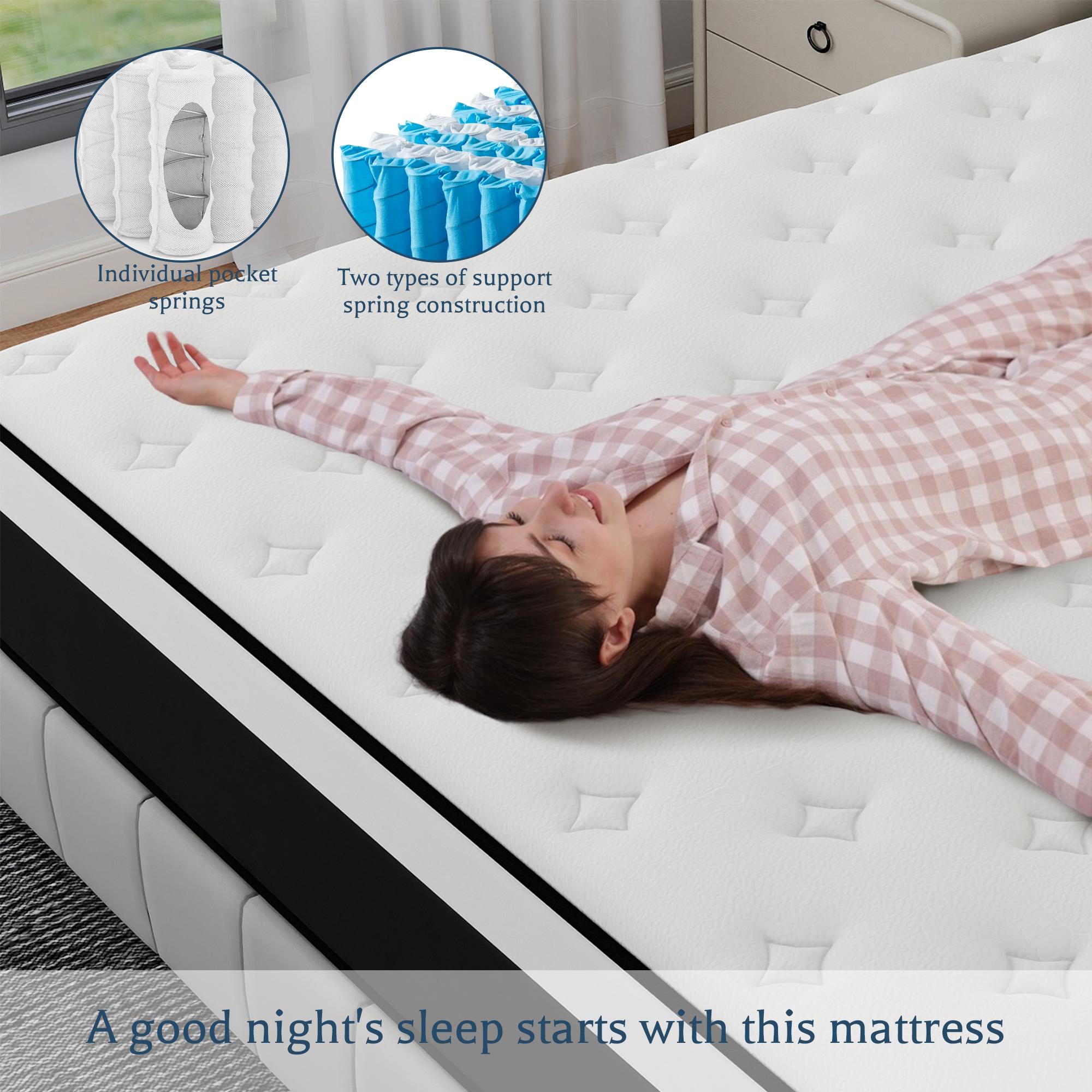 KORLOVY 12/14 Inch Twin, Full, King, Queen Size Mattress Memory Foam Hybrid Pocket Spring Medium Firm Comfy Skin-Friendly Mattresses Bed in A Box For Home Bedroom Hotels, Boxed Gift Furniture Ergonomic