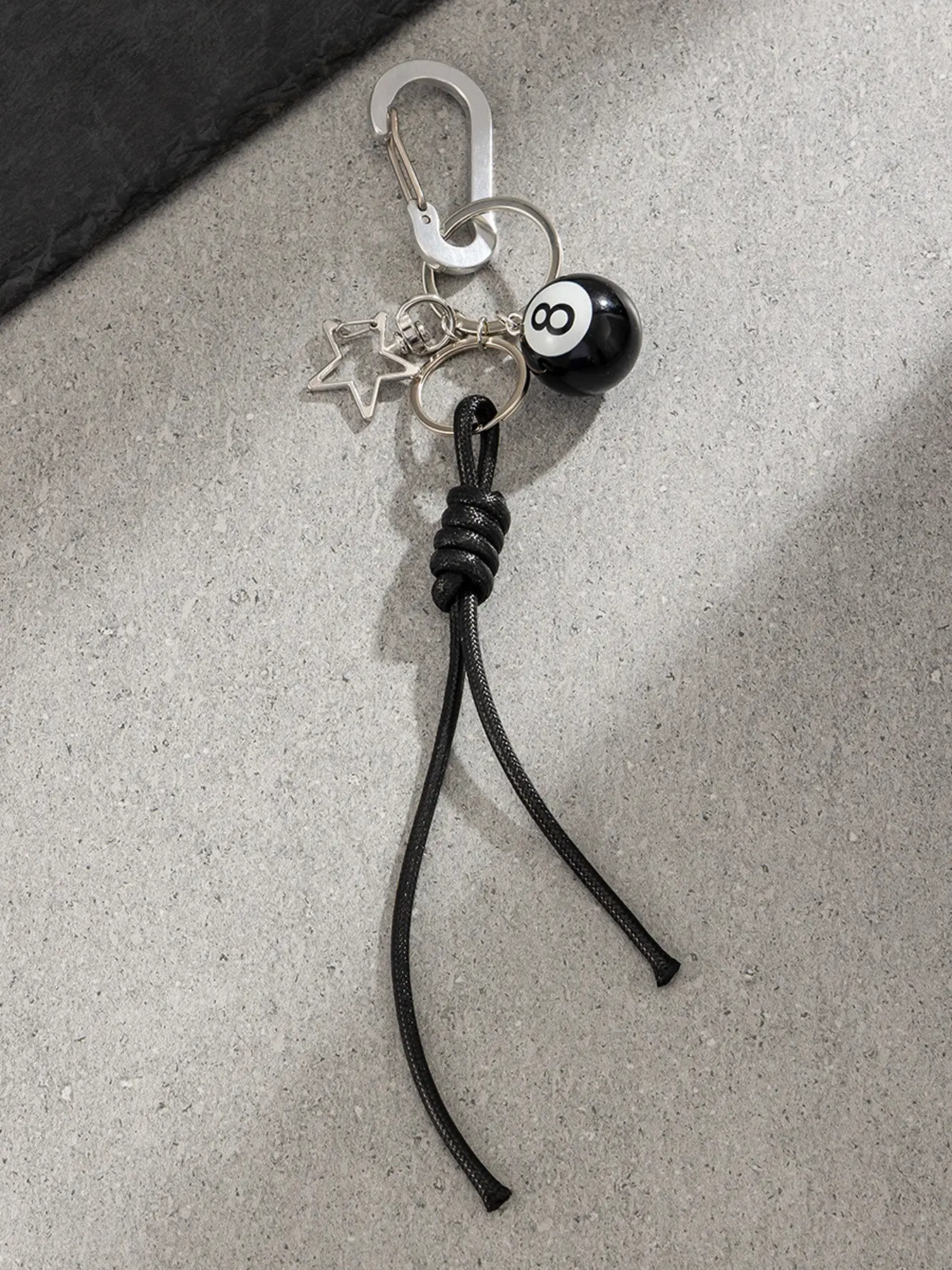 Y2K Eight Billiard Keychain, Retro Colorblock 8 Ball, Star Pendant Braided Rope, Gift, Bag, Key, Car Decorative Accessory