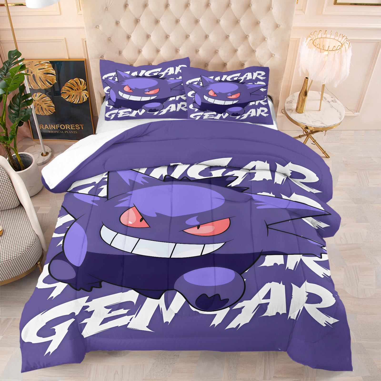 Gengar Pattern Soft Bedding Set, Includes 1 Blanket and 1 or 2 Pillowcases Without Pillows, Perfect Gift Idea