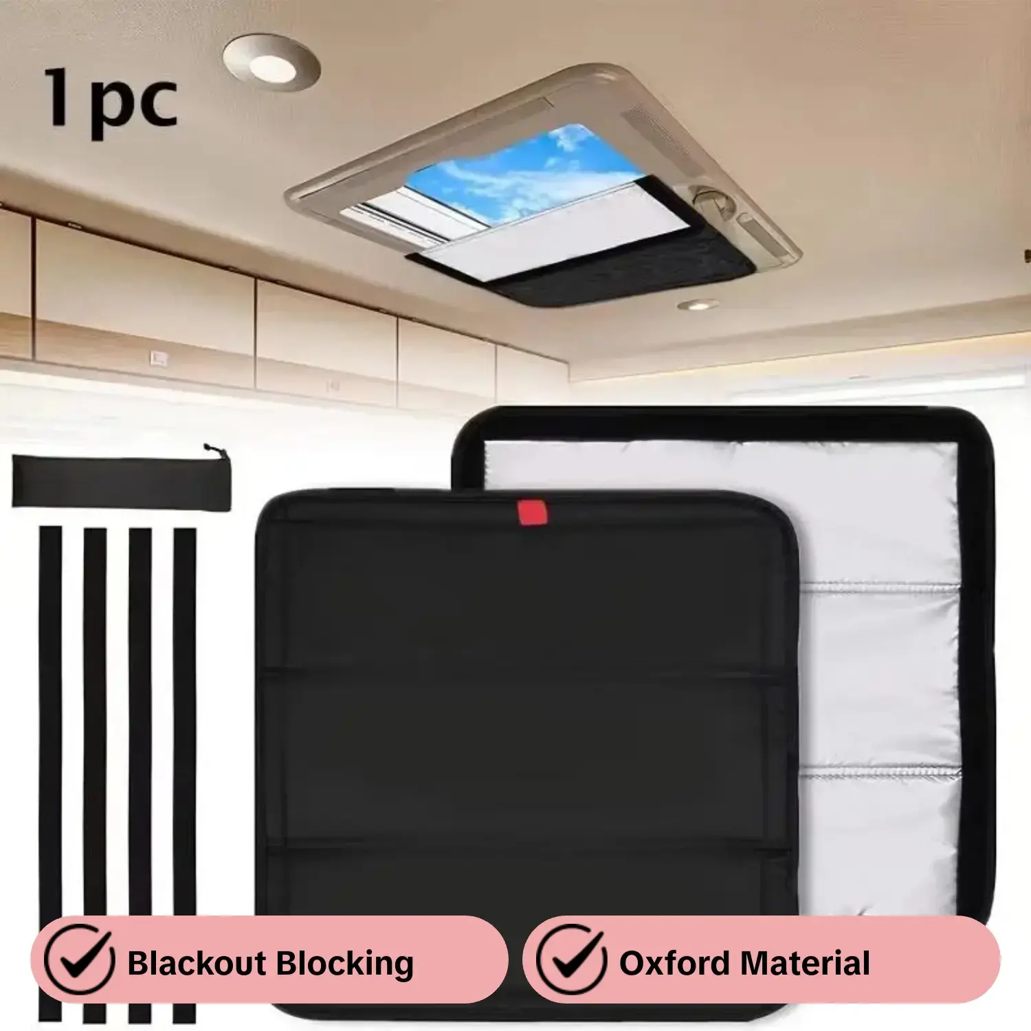 RV Sky Curtain, Air Change Window Cover Sunshade, Blackout Blocking Camping Trailer Fan Cover Privacy Curtain Paste Style Sunshade RV Screens, RV Curtains, Durable Multipurpose Sun Shade