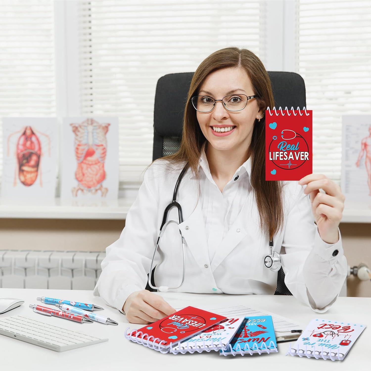 32 count Nurse Appreciation Gifts Set Spiral Notebooks and Ballpoint Pens Bulk Inspirational Pocket Journals  Themed Mini Notepads Nurse Day of the Week Party Supplies Favors