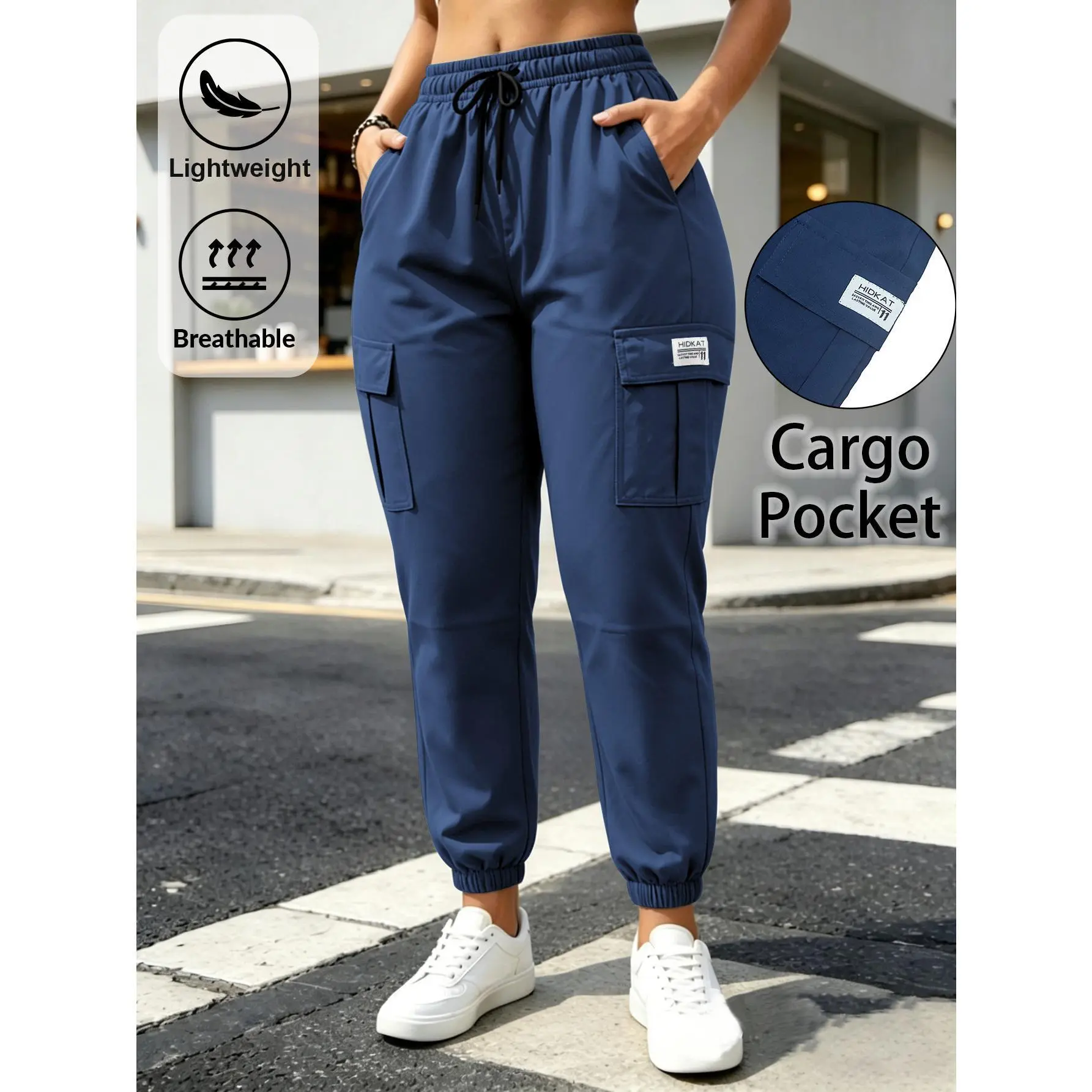 Women's Polypropylene Ankle-Length Loose-Fit Casual Joggers - Elastic Drawstring Waist, Large Pockets, Machine Washable, Suitable for Universal Sport, Daily Streetwear