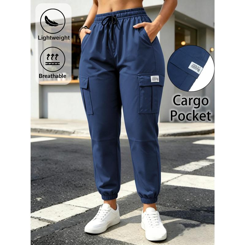 Women's Polypropylene Ankle-Length Street Style Joggers - Elastic Drawstring Waist, Large Pockets, Machine Washable, Athleisure Female Clothing for Universal Sport, Daily Wear