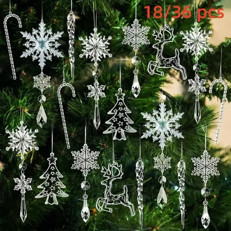 18/36 pcs Transparent Acrylic Material, Lightweight Hanging Ornaments, Crystal Clear, Shiny Decorative Crafts, Suitable for Daily Use, Atmosphere Setting & Holiday Gifts.Multi-Season Decoration for Home, Weddings, Parties and Events-MM1