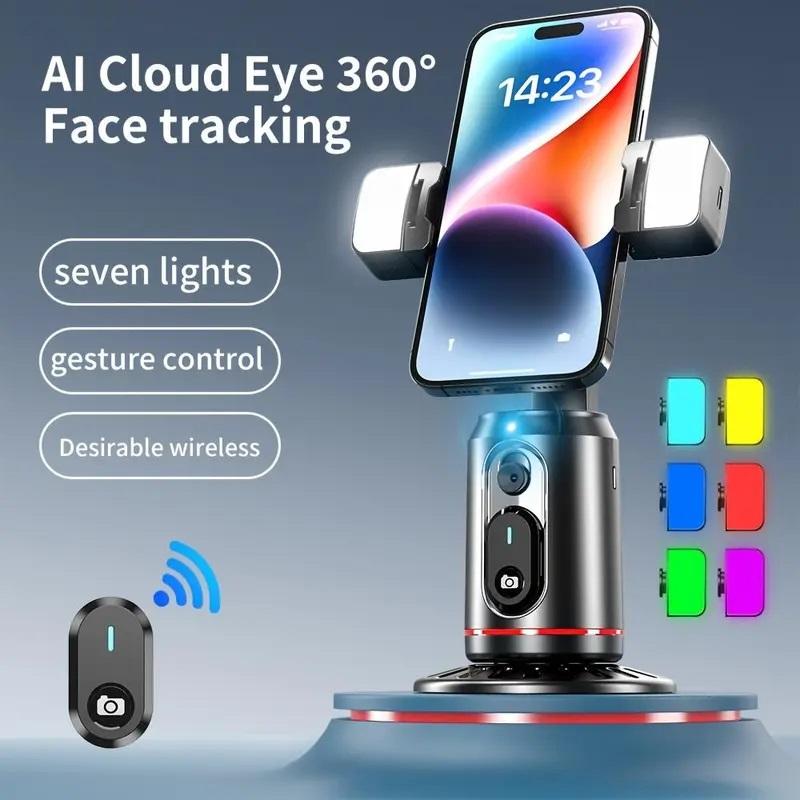 Automatic Face Tracking Tripod, 360 Degree Rotating Smart Stand with LED Lights and Gesture Control, Ideal for Vlog Live Videos