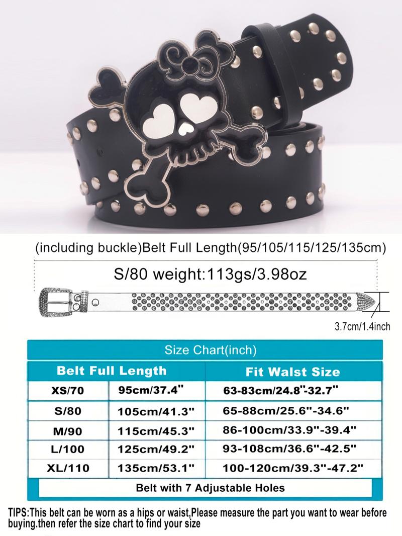 Skull Design Pu Leather Belt, Punk Style Rivet Decorated Belt for Women & Men, Fashion Belt for Party, Daily Clothing Decor, Exquisite Belt for Birthday Gift