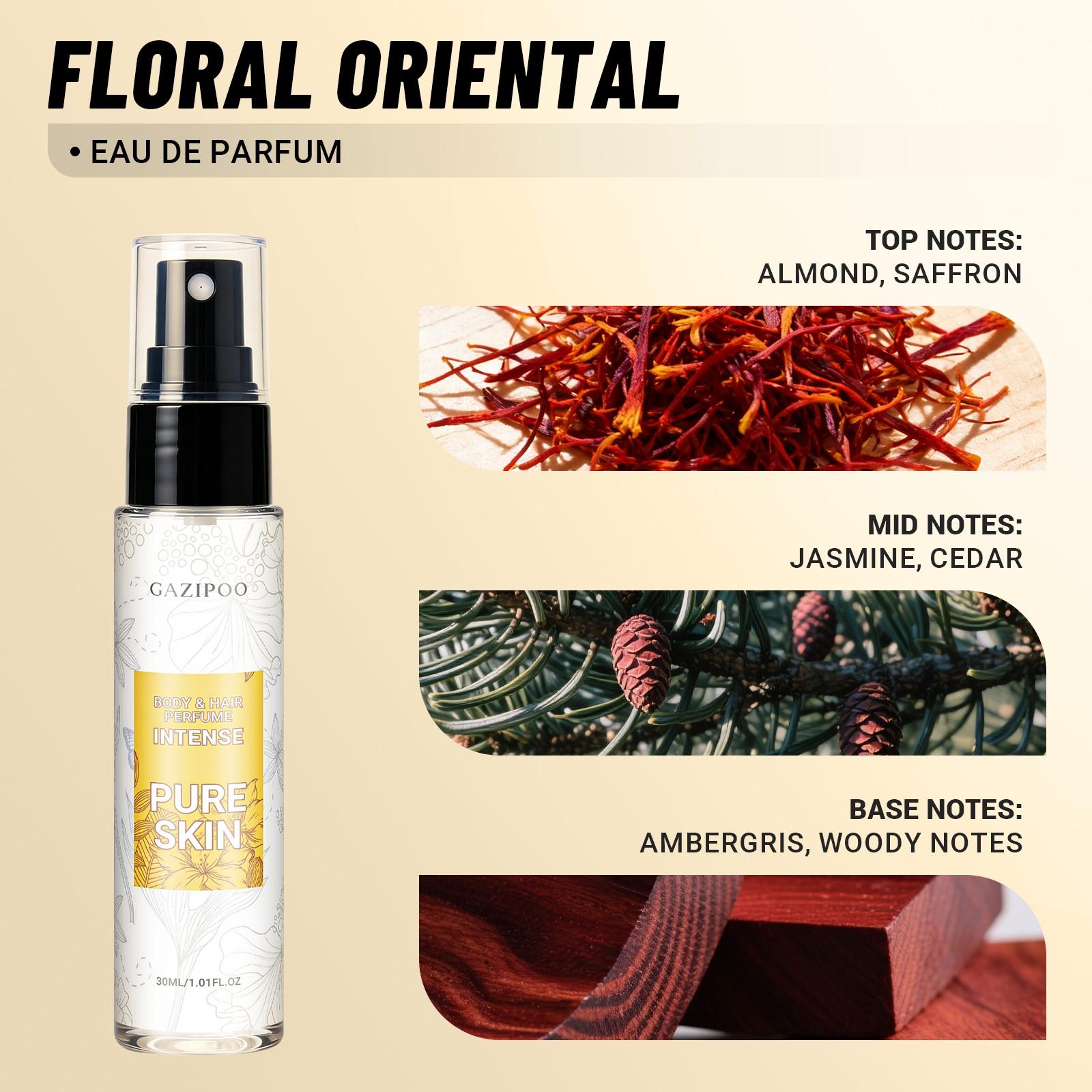 Gazipoo Pure Skin Perfume, Oriental Scent with Saffron and Cedar, 30ML Portable Spray, Elegant Fragrance for Hair and Neck