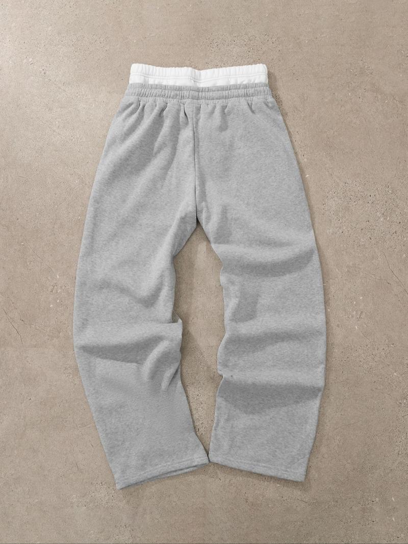 Men's 2 in 1 Drawstring Waist Wide Leg Pants, Wide Sweatpants, Regular Fit Casual Pocket Pants for Daily Wear, Men's Trousers for All Seasons