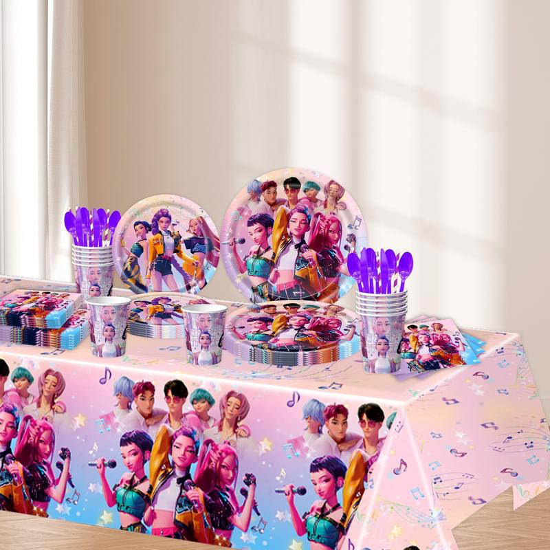 K-Pop Hunter Girl Party Tablecloth, Disposable Waterproof Stain-Resistant Table Cover, Perfect Gift for Friends and Couples