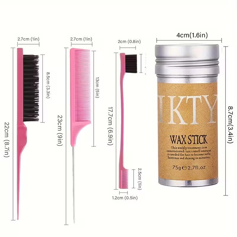 75g Ikt Hair Wax Stick + 5pcs Hair Brush Comb Set, Non-Greasy Styling Gel for All Hair Types, Edge Control Pomade for Baby Hair