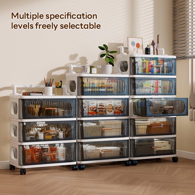 Transparent Drawer Storage Cabinet, 35cm*25cm/45cm*29cm, Multi-Layer Plastic Organizer, Mobile with Wheels, Space-Saving, Durable Design