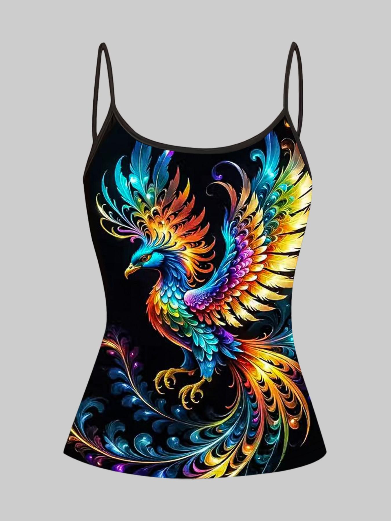 Vibrant Wolf Tiger Phoenix Dreamcatcher Print Adjustable Straps, Casual Sleeveless Top, Home Wear & Outerwear, Slim-Fit, 4-Piece Set