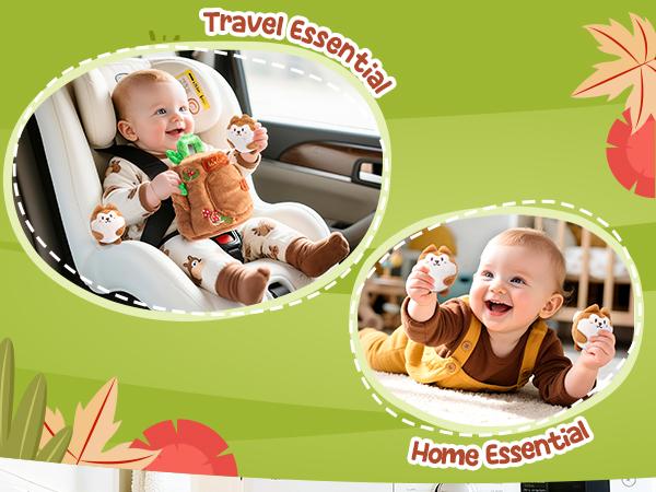 JoyCat Baby Toys, Bee Toys, Treehouse Toys, Soft Beehive with 5 Stuffed Sensory Bees/Squirrels, Rattle, Crinkle Paper, Squeaker, Mirror, Baby Birthday Easter Gifts Toys