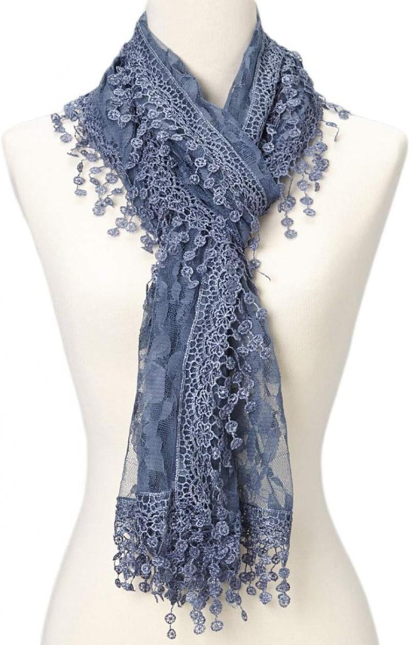 Lightweight Lace Fringe Scarf Shawl, Soft Leaf Lace Bridal Veil Wrap for Women, Multi-Use Hijab/Head Wrap for Weddings & Proms