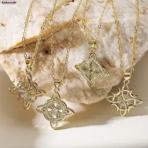 Celtic Knot Pendant Necklace in 18K Gold Plated Finish, Zircon Vintage Minimalist Jewelry for Women, Elegant Quiet Luxury Necklace for Daily Wear, Party & Aesthetic Outfit Styling outdoorfun