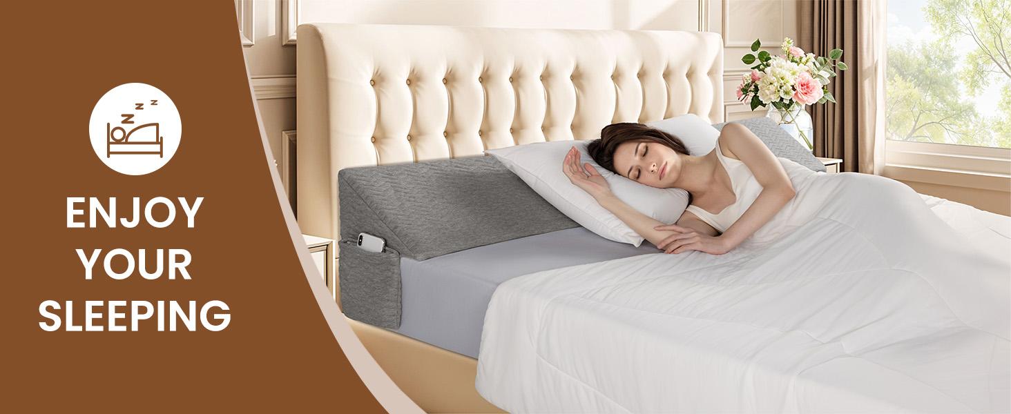 Sonoro Kate Home Bed Wedge Pillow For Headboard, Mattress Gap Filler, Triangle Bloster Pillow Wedge, Stop Pillow Falling Down-Grey/White Sonoro Kate Home Bed Wedge Pillow For Headboard, Mattress Gap Filler, Triangle Bloster Pillow Wedge, Stop Pillow Falling Down-Grey/White