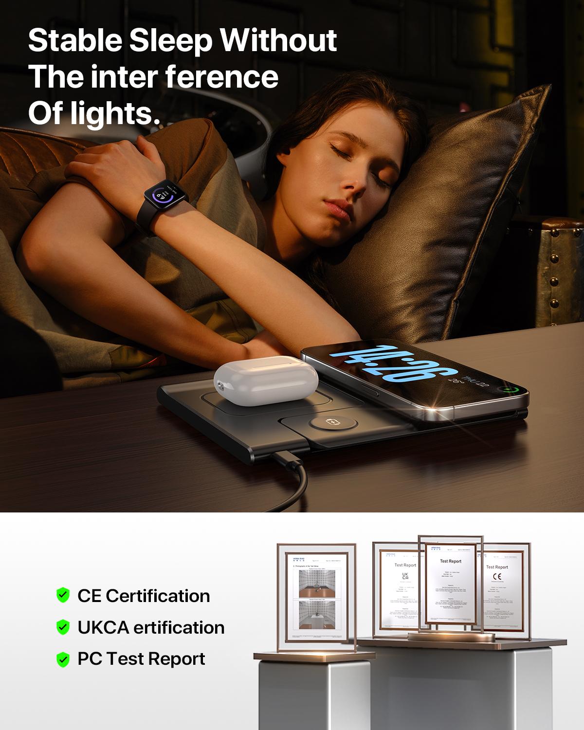 tiktok Upgraded 3 in 1 phone holder Foldable Charging Station for Apple Devices 15W Wireless Charger Stand for iPhone 11 Pro-16 series,Apple Watch and AirPods(Adapter Not Included)Springtok