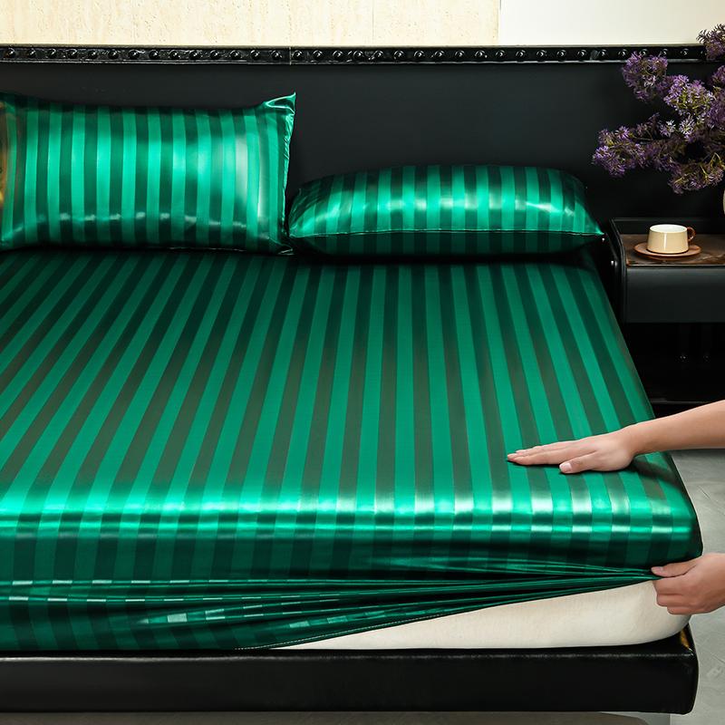 Luxury Striped Satin Fitted Sheet 3 Piece Set, Cooling Deep Pocket, Wrinkle & Fade Resistant, Hotel Style for Hot Sleepers