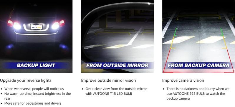 AUTOONE 912 921 T15 LED Bulbs Reverse Light Bulb 6500k White, Flash Strobe W16W T15 906 922 LED Canbus Reversing Backup Turn Signal Lamp, 2400LM 300% Brighter Non-polarity CANBUS Error Free Plug and Play LED Light Bulb, Pack of 2