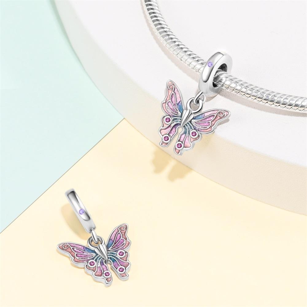 Spring Series Charms 925 Sterling Silver Butterfly Dragonfly Pink Daisy Pendant Beads Fit Original Bracelets DIY Jewelry