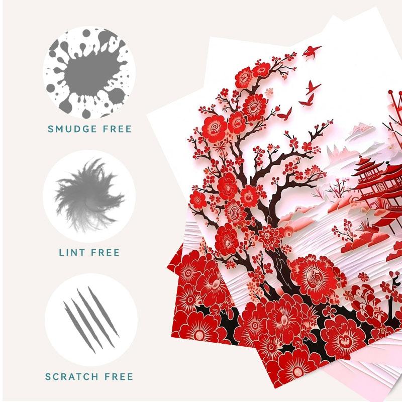 1/3/6/14pcs Red Plum & Pavilion Style Cleaning Cloth, Multiple Specifications Available, Single - Sided, Ideal for Camera Lenses, Eyeglasses, Home & Daily Use, Gentle & Effective Cleaning, Traditional Art - Inspired Design