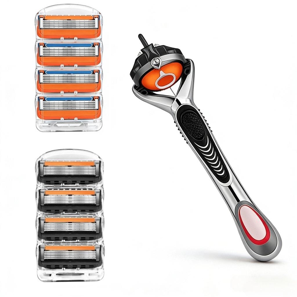 Metal Replacement Handle Compatible with Gillette Fusion5 Men's Razor, Ergonomic Non-Slip Smooth Design, Includes 8 Replaceable Blades, Stainless Steel Razors Set, Shaver Razors Shaving Tool