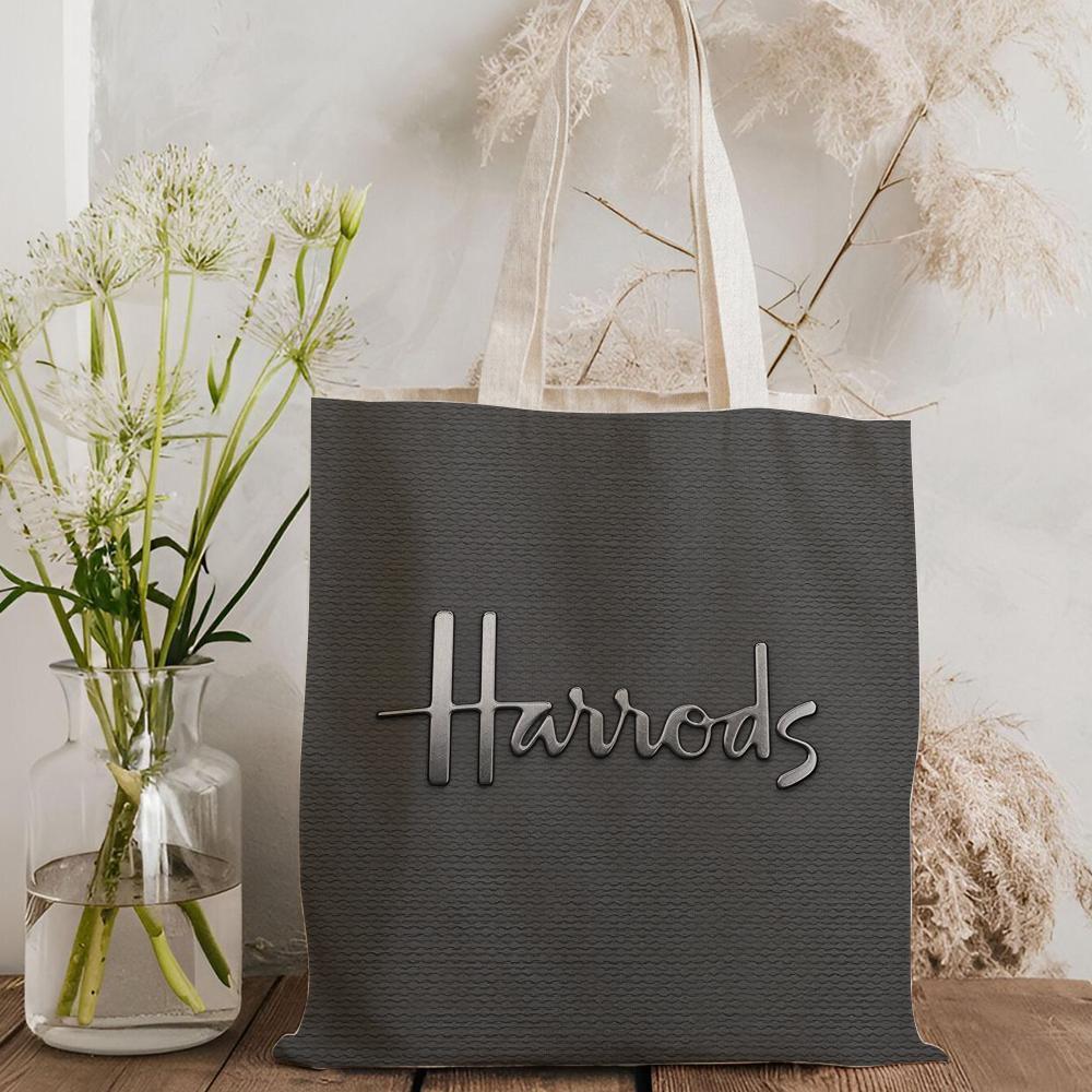 London L-Harrods Knightsbridge Storage Bags Canvas Double-Sided Print Black and White Tote Bag Large Capacity Shoulder Students Festive Fashion Eco Outdoor Picnic Travel High Quality Shopping Bag Machine Washable