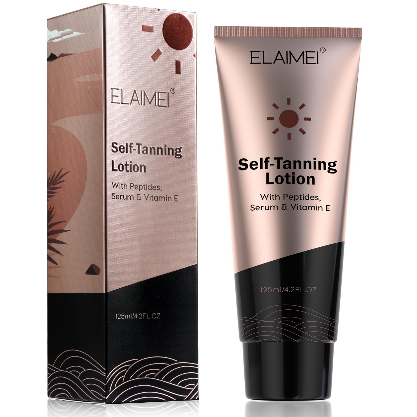 ELAIMEI Self-Tanning Lotion, 125 ml large size, provides quick tanning results and a long-lasting, even, sun-kissed glow that radiates vitality and confidence, making it easy to achieve a beautiful tan.